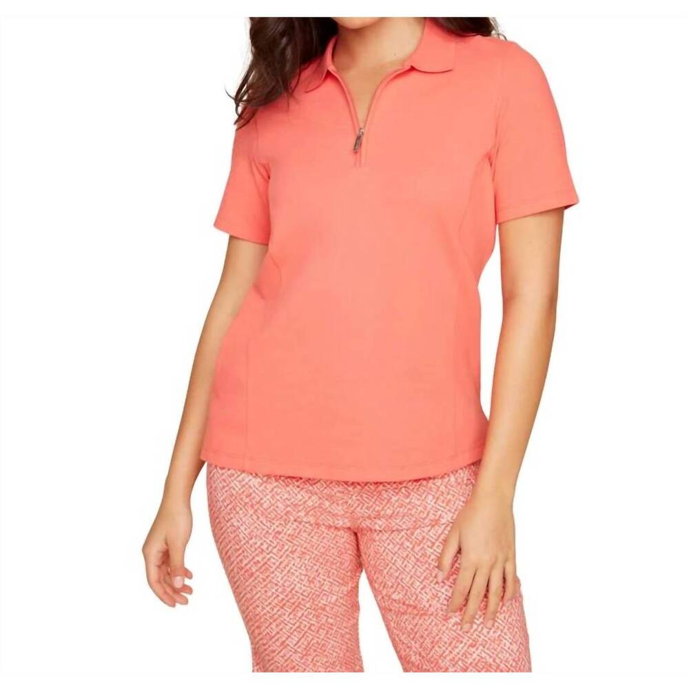NEW RENUAR knit top with zipper in coral